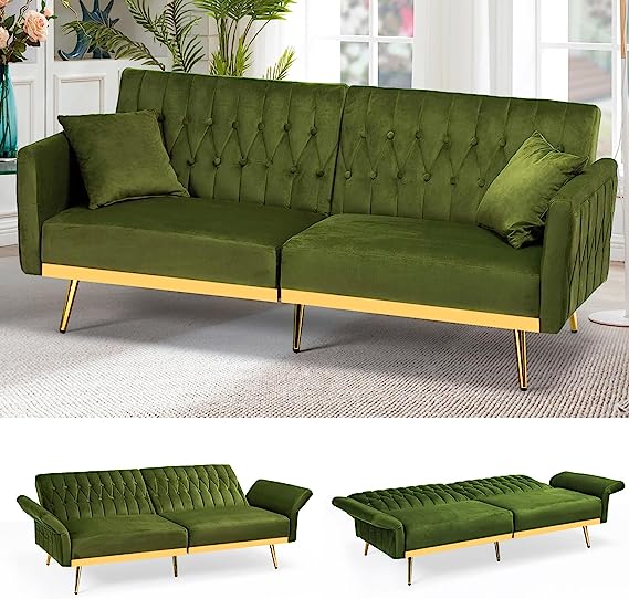 ACMEASE Velvet Futon Sofa Bed