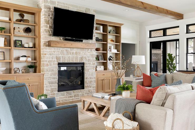 Brick Fireplace with Built-Ins