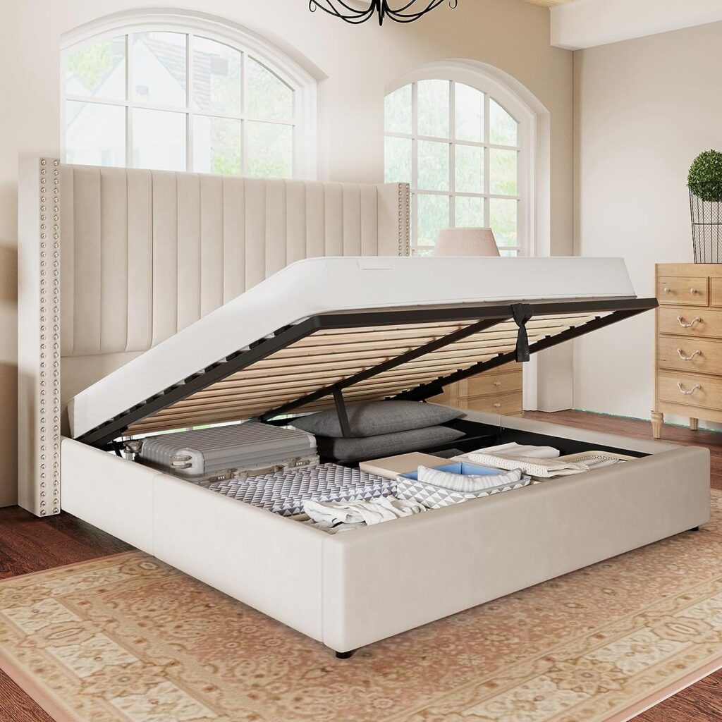 Cream Colored Bed with Storage Underneath