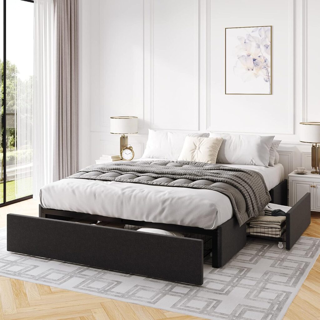 Dark Grey Bed with 3 Large Storage on Wheels