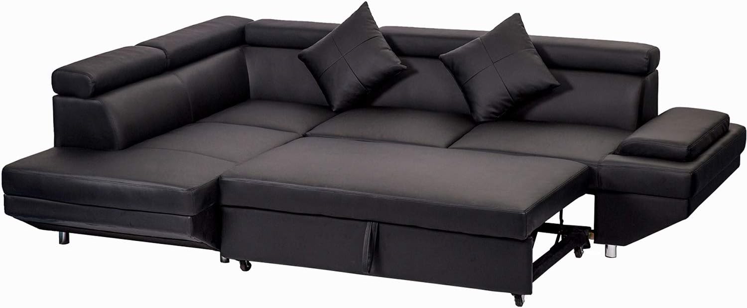 FDW Black Faux Leather Queen Sleeper