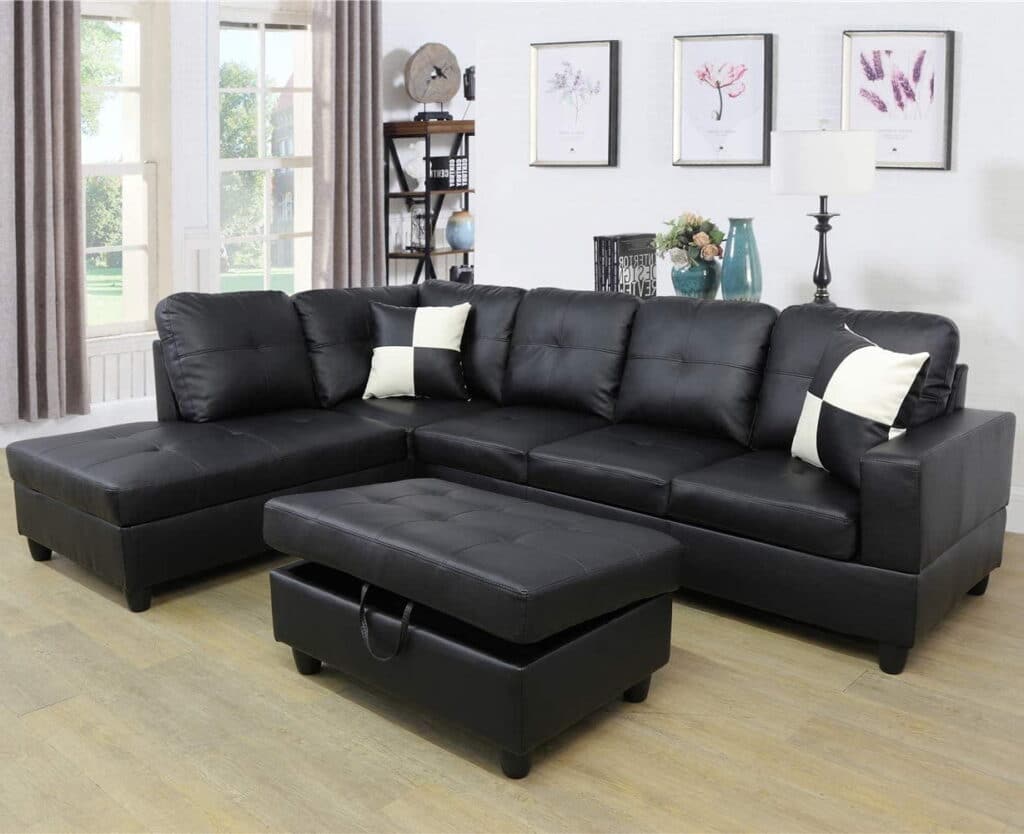 Faux Leather Sectional with Ottoman