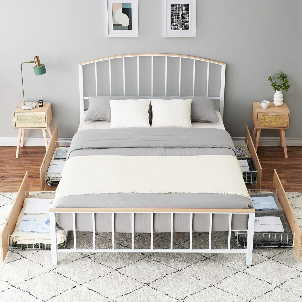 Full-Size Platform Bed with 4 Storage Drawers