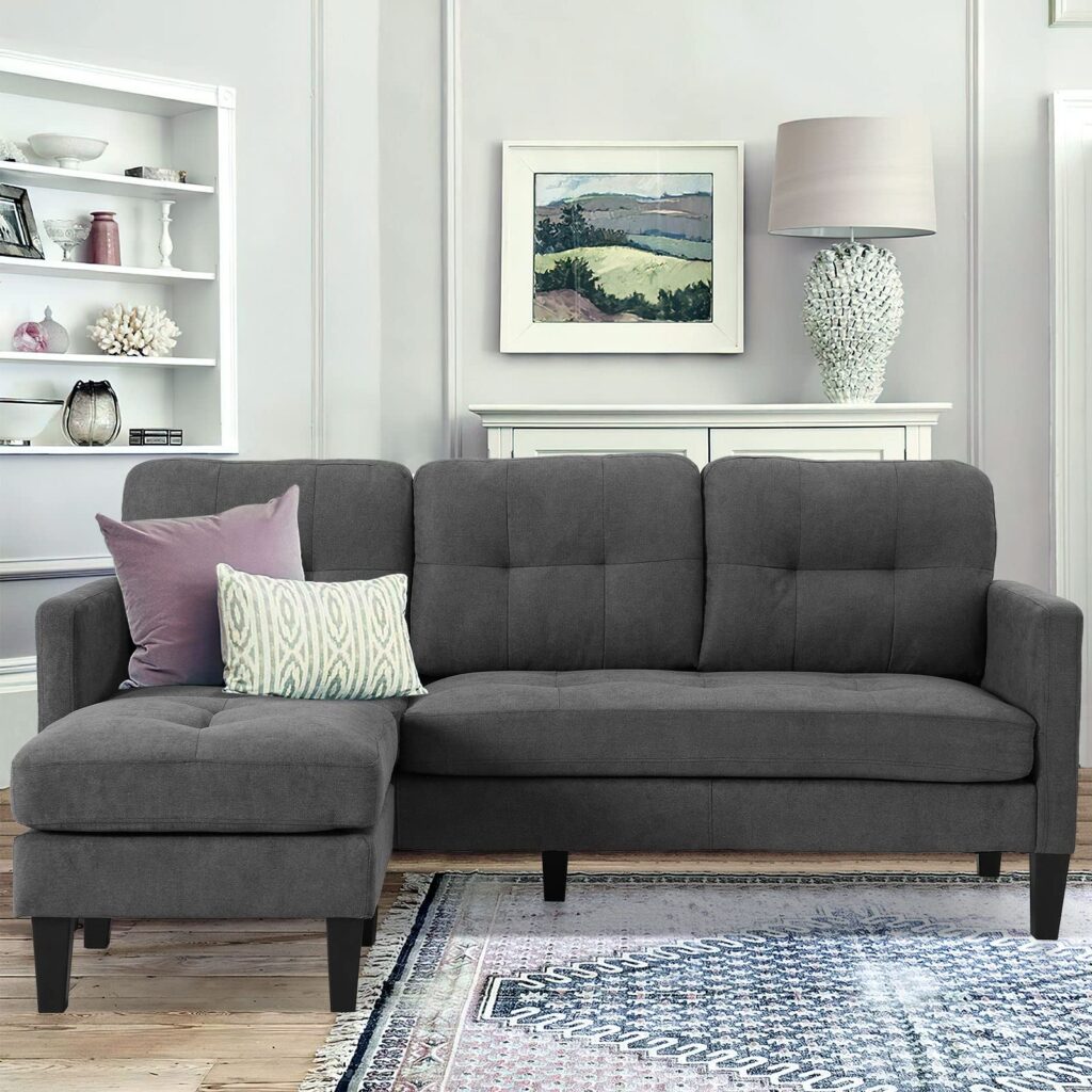 Linen Sectional Sofa with Reversible Chaise