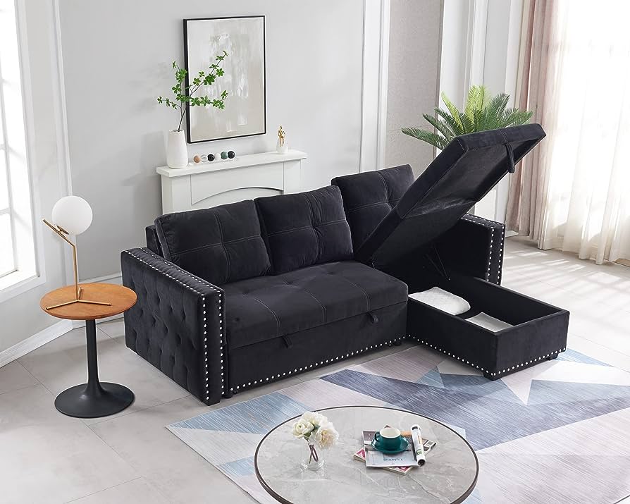 Merax Reversible Sleeper Sectional Sofa with Storage