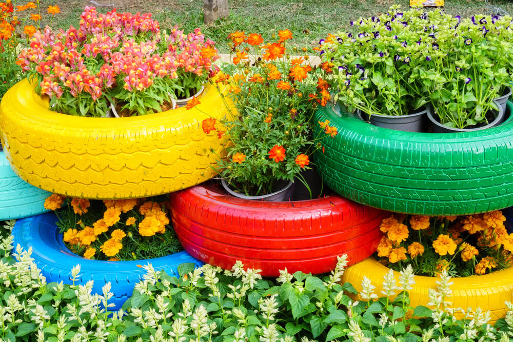 Planters out of Old Tires