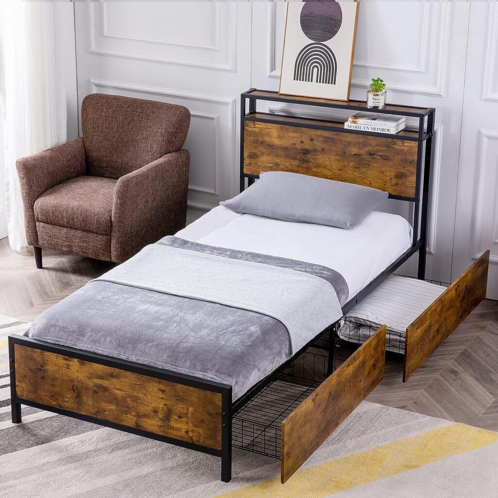Twin Bed Frame with 2XL Storage Drawers