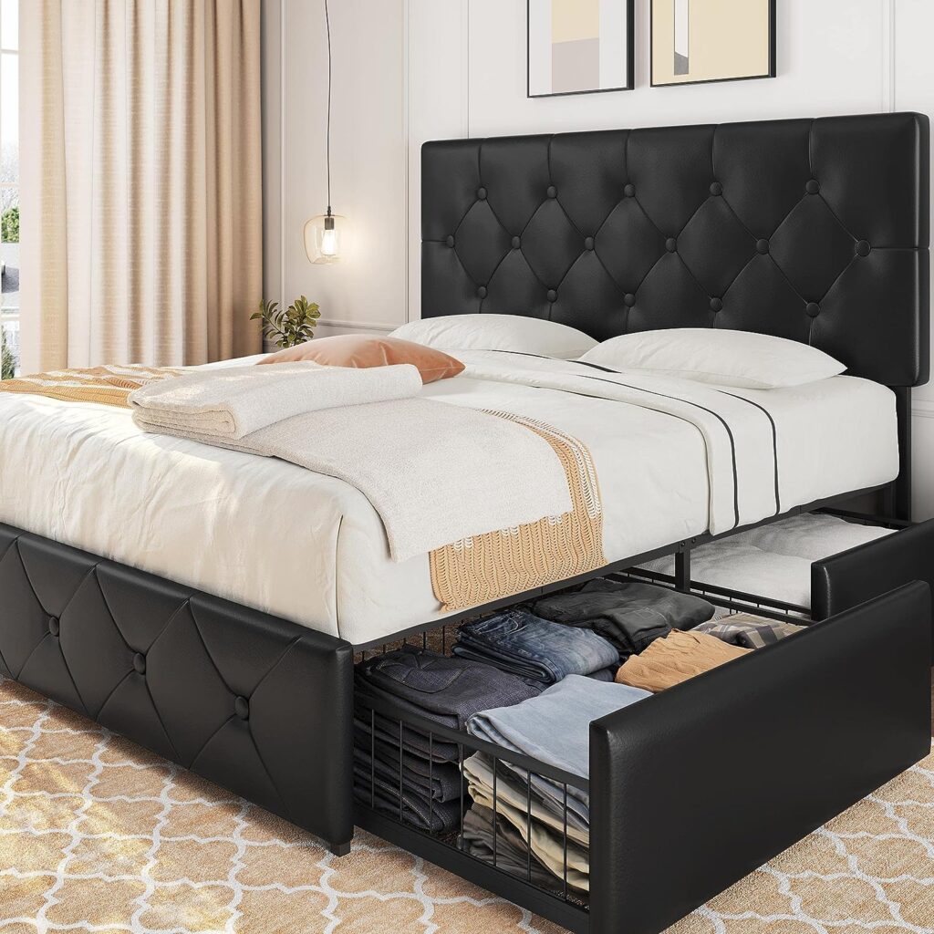 Upholstered Bed Frame Leather Platform